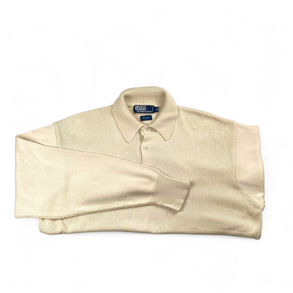 【超希少】 90s Polo by Ralph Lauren ポロ ラルフローレン / シルク100％ ワイド・ショート ニット ポロシャツ SIZE：XL