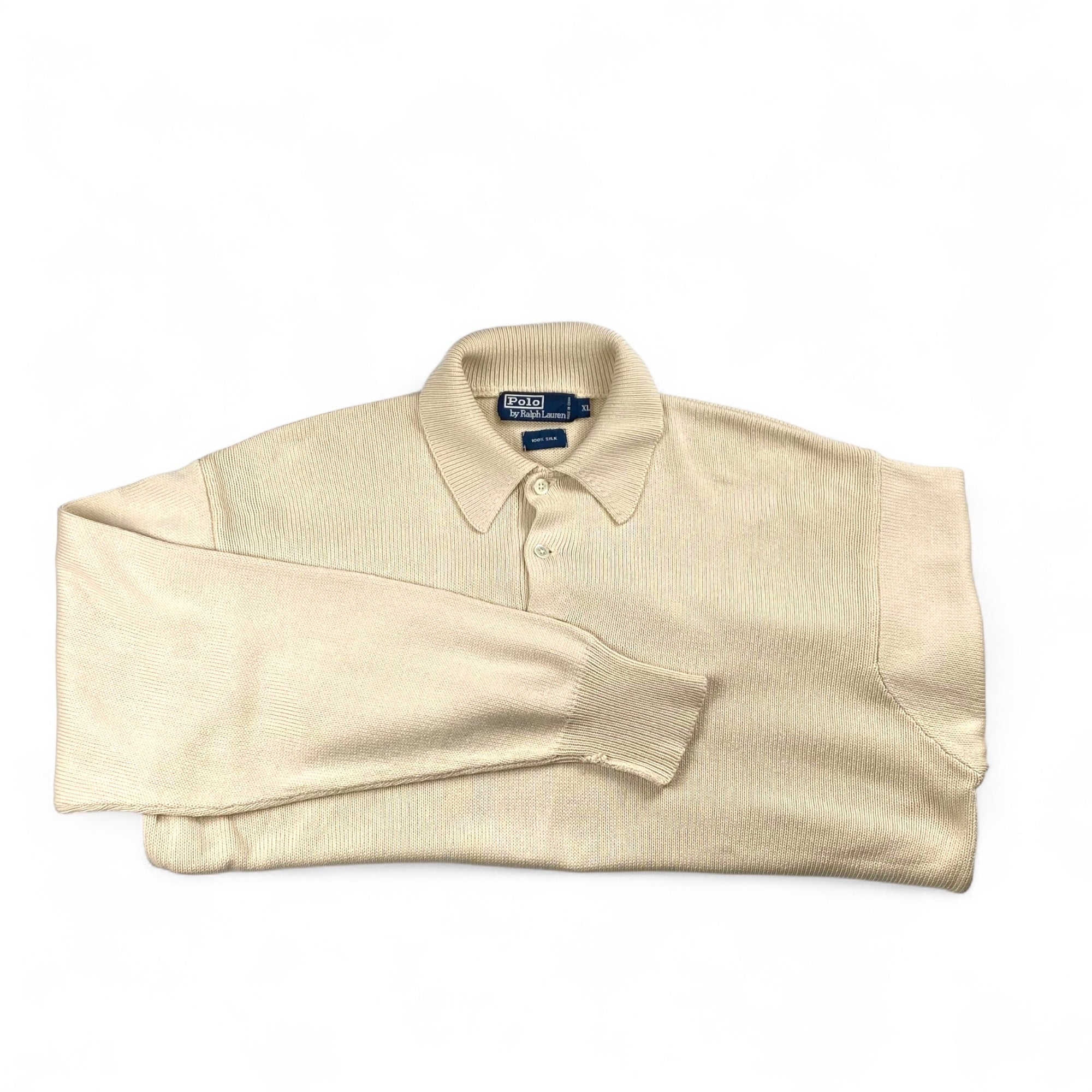 【超希少】 90s Polo by Ralph Lauren ポロ ラルフローレン / シルク100％ ワイド・ショート ニット ポロシャツ SIZE：XL