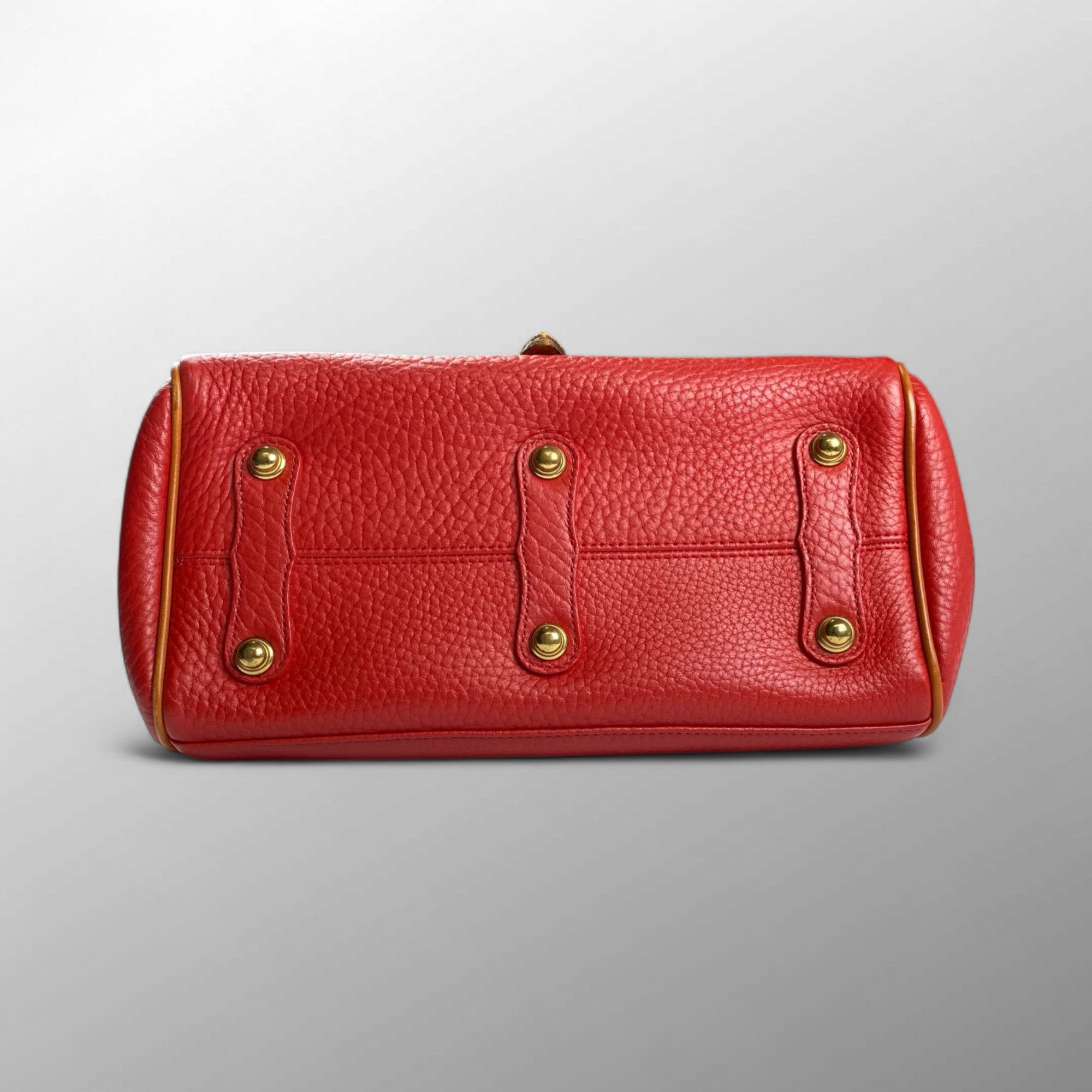 DOONEY＆BOURKE ドゥーニーアンドバーク / ワンハンドル ハンドバッグ シボ革 レザー レッド×ブラウン ユニセックス