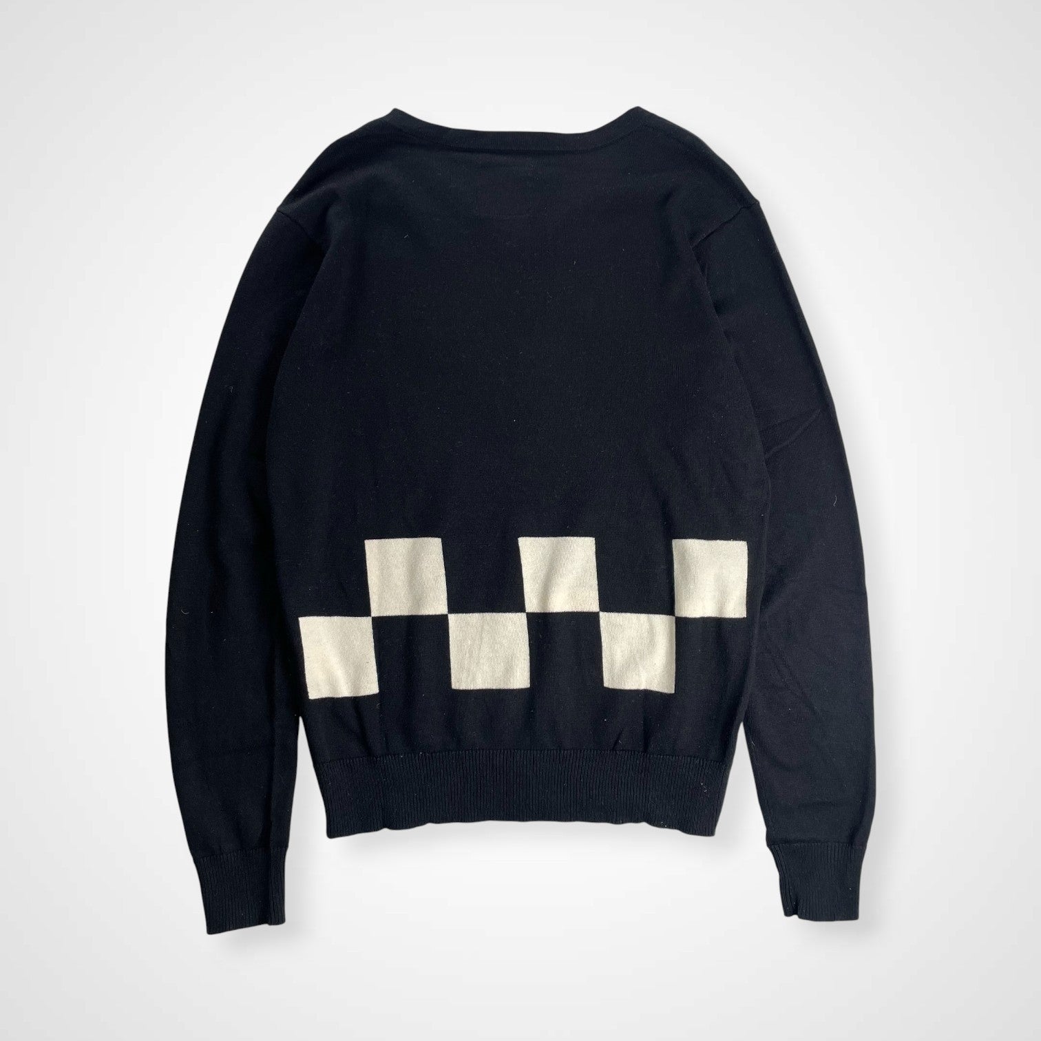 LUKER by NEIGHBORHOOD ルーカー バイ ネイバーフッド / Vネック チェッカーフラッグ柄ニット ブラック SIZE：M