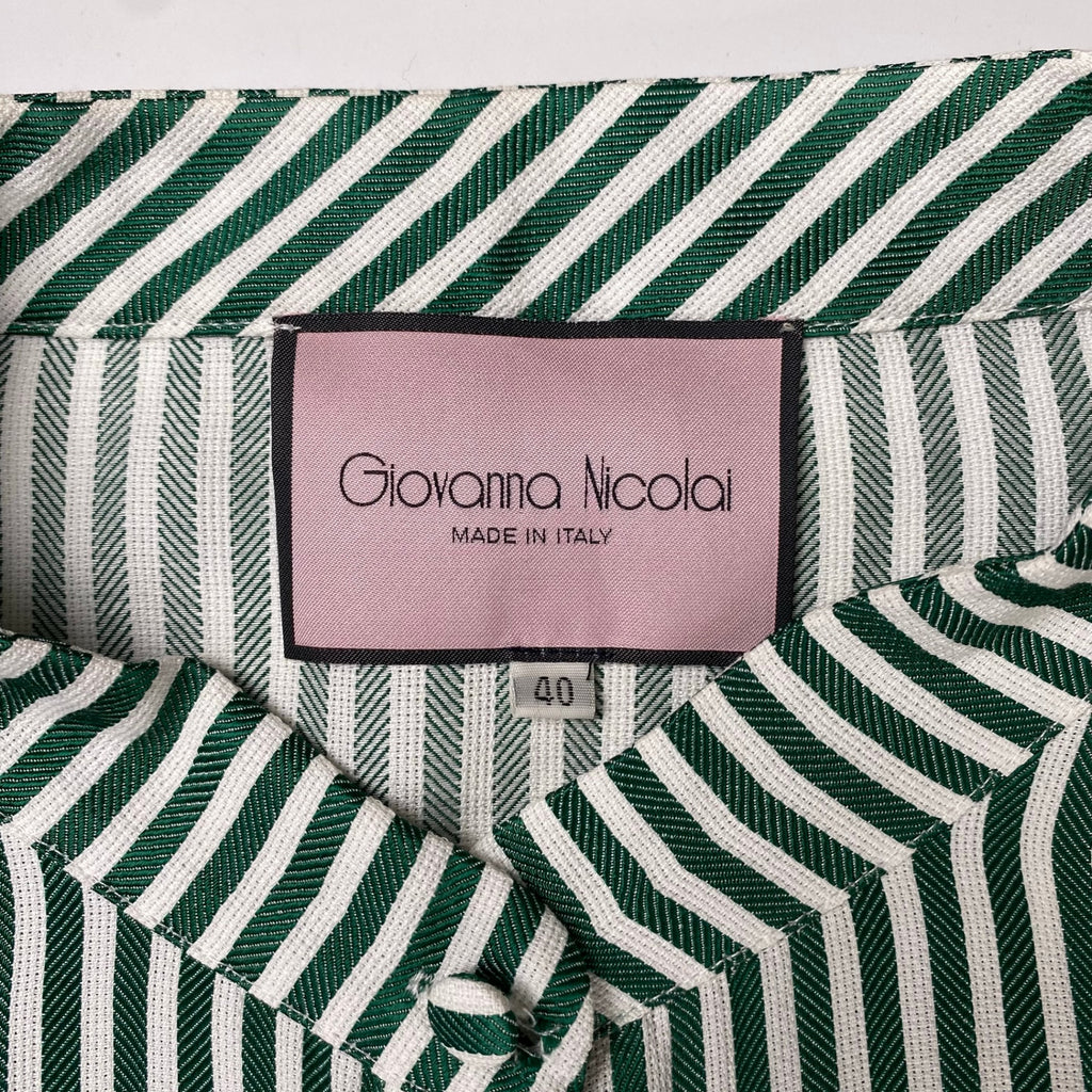 Giovanna Nicolai ジョバンナ ニコライ / ストライプフレアスリーブワンピース ホワイト×グリーン 参考定価：80,000程度 SIZE:40