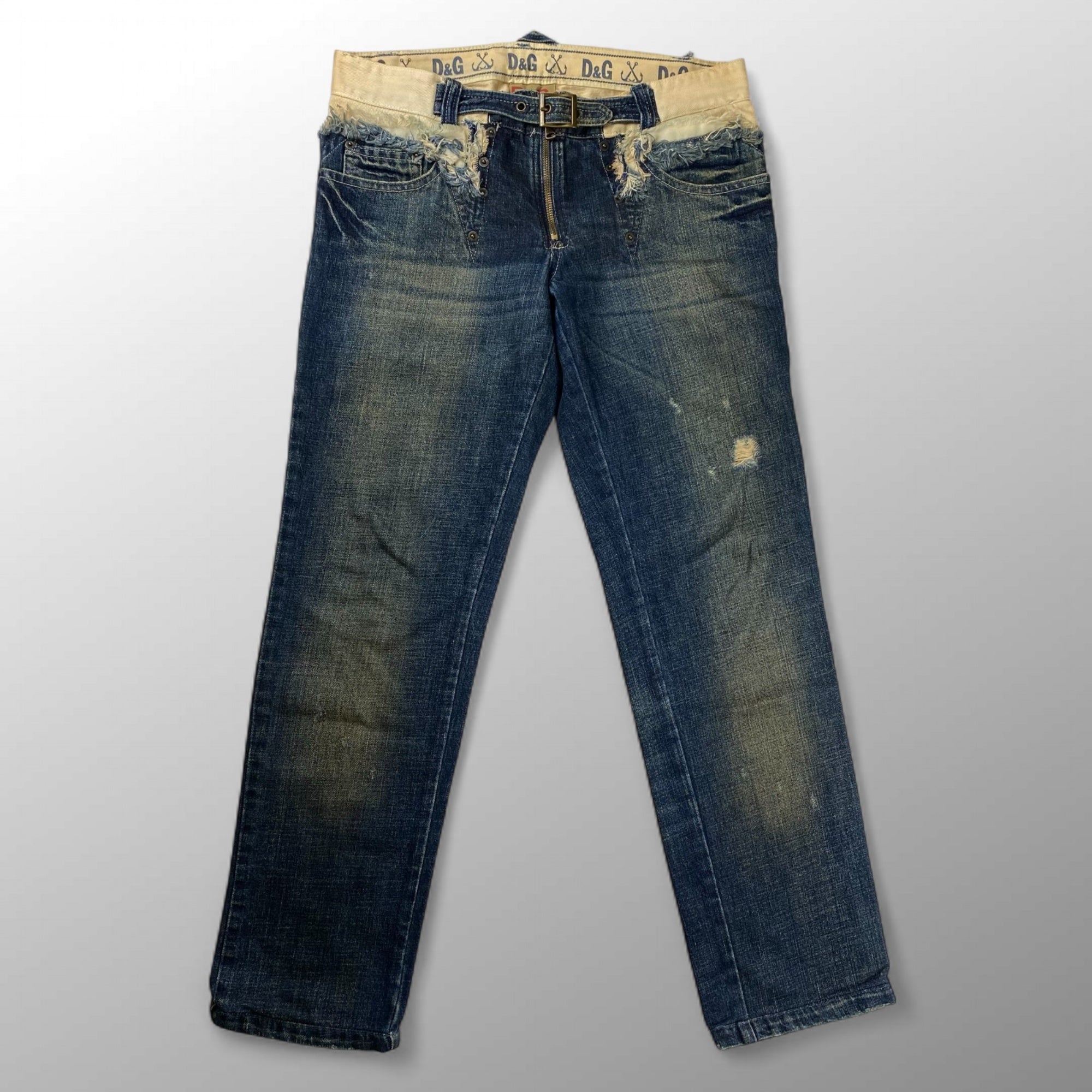 【00sスペシャル】 D&G  DOLCE&GABBANA / ギミック ダブルウエスト デニムパンツ ベルト グランジ Y2K SIZE:W84cm