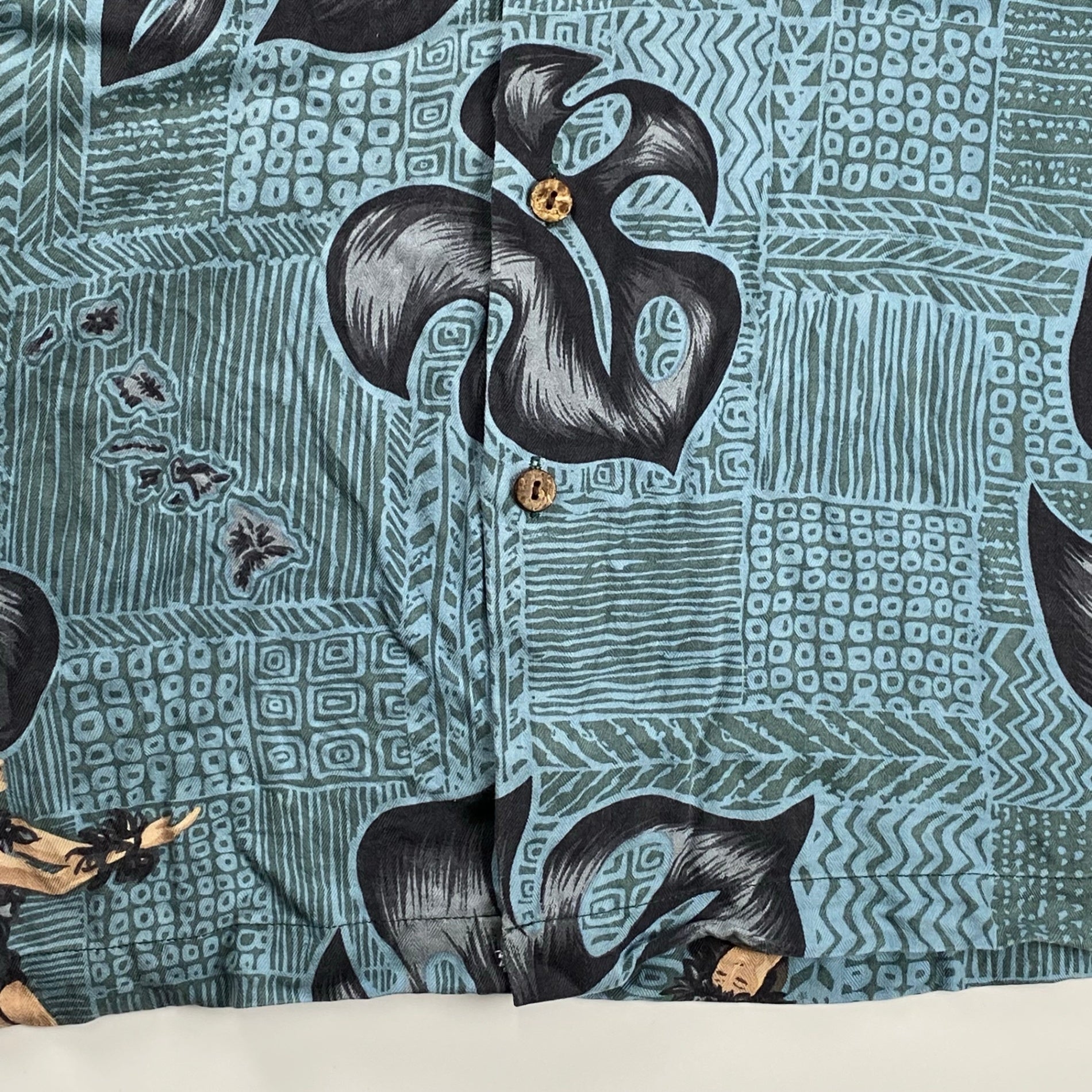 Hilo Hattie / シルク100％ アロハシャツ フラガール モンステラ SIZE：S（L程度）