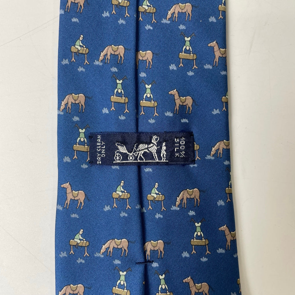 HERMES / 乗馬×体操選手柄 シルクネクタイ 7861