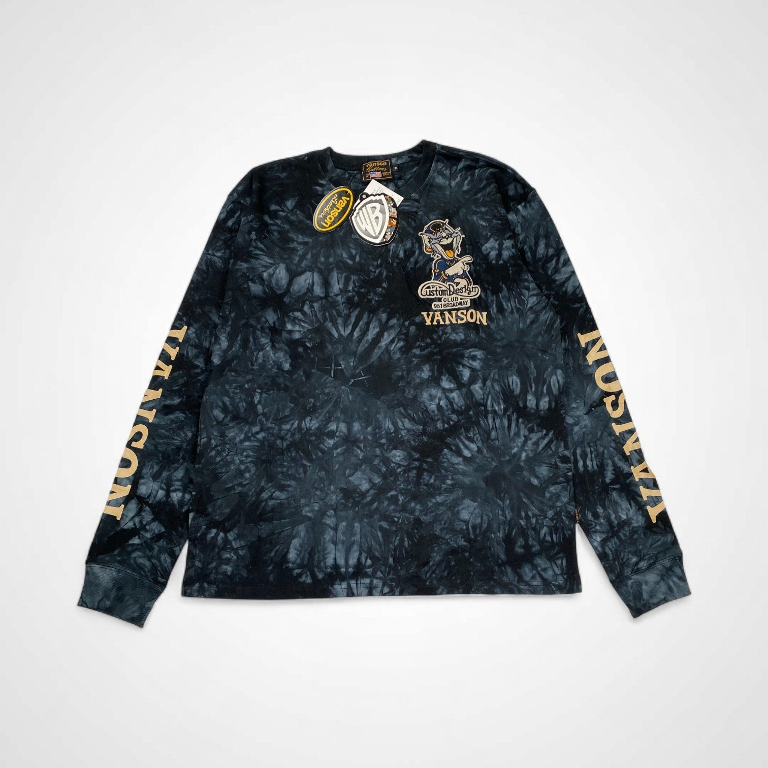 vanson × TOM&JERRY バンソン トムとジェリー / 長袖Tシャツ ワッペン デコレーション タイダイ 未使用 SIZE:XL