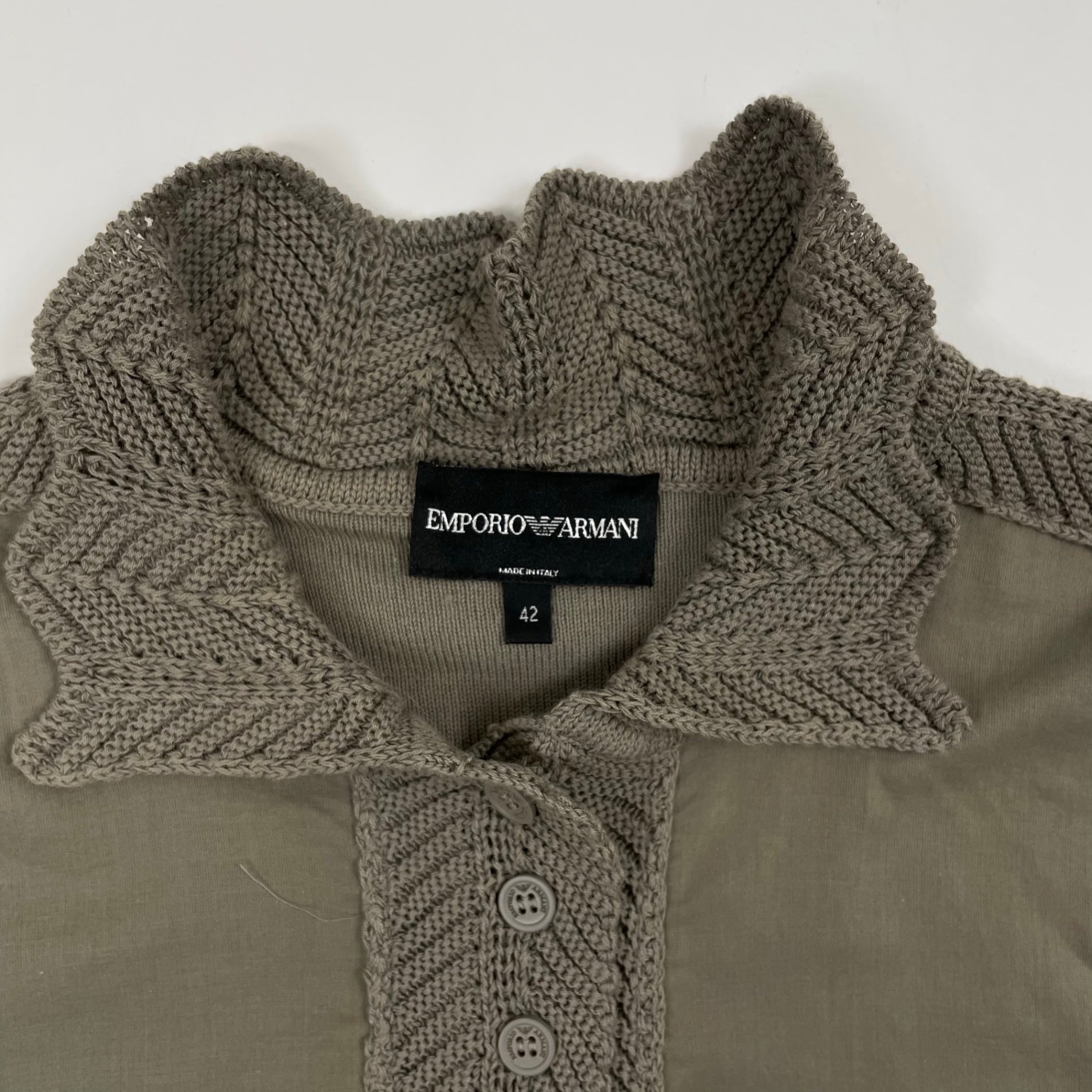EMPORIO ARMANI 変形 デザインニット archive EMPORIO ARMANI / アーカイブ ニット切替シャツ イタリア製 SIZE:42