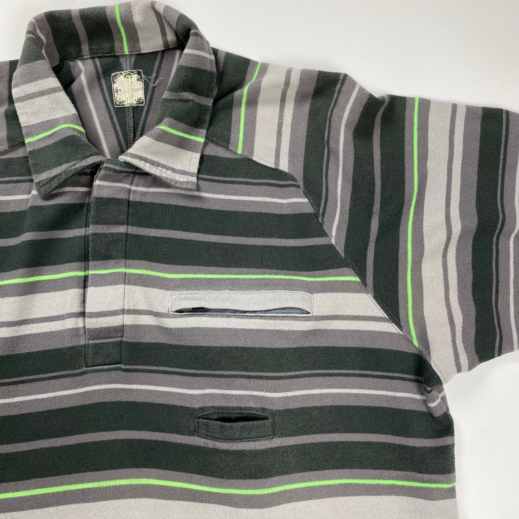 01SS UNDERCOVER アンダーカバー / アーカイブ ネオンボーダー ポロシャツ グレー×グリーン Z239-2 SIZE:M