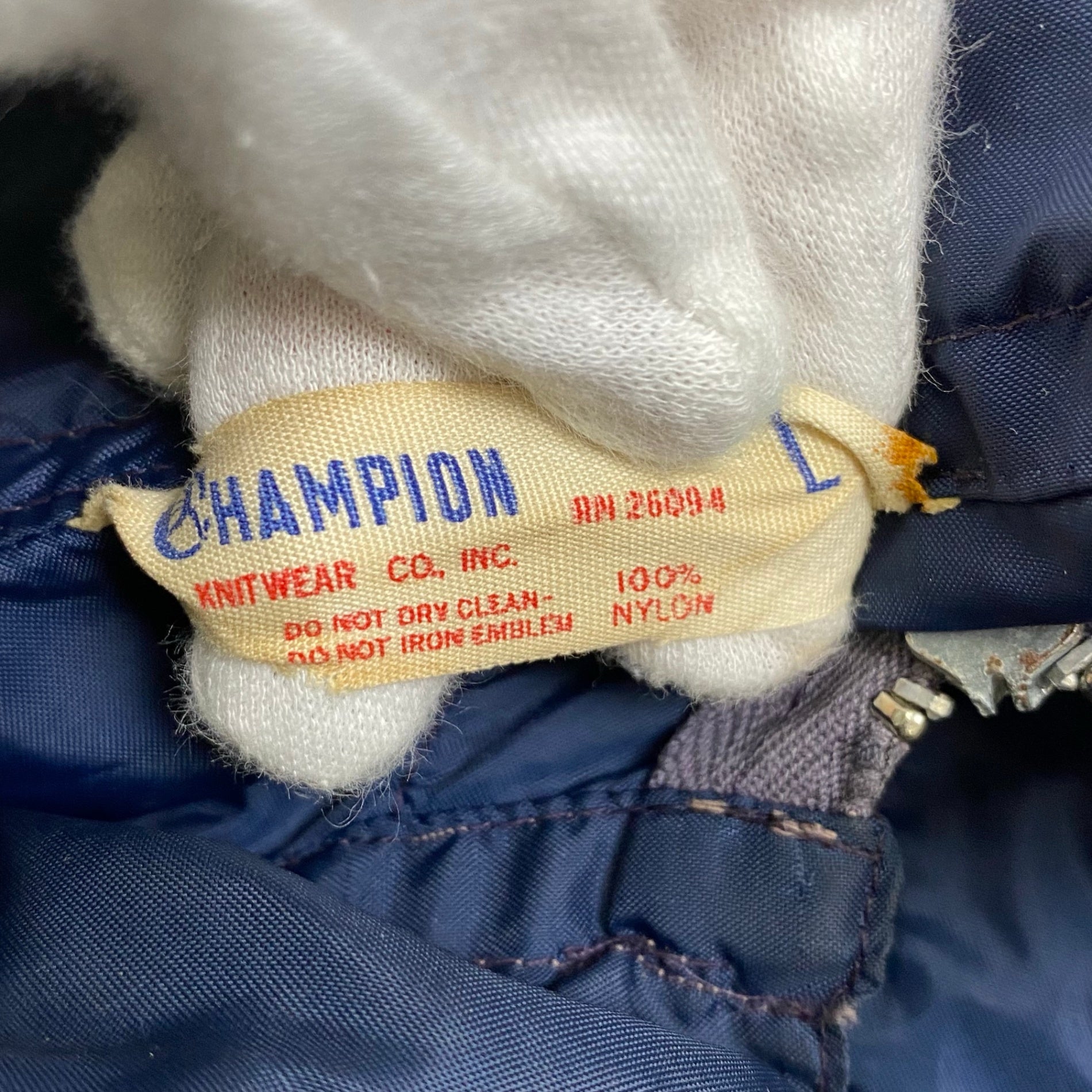 60年代 Champion チャンピオン / ヴィンテージナイロンジャケット ランタグ C中 片ツメ ネイビー SIZE:L