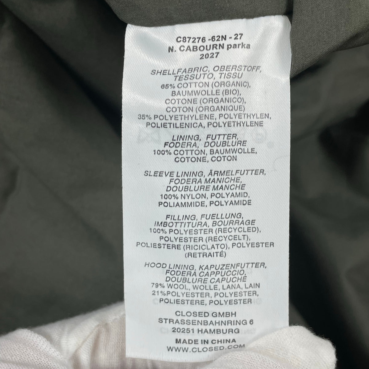Nigel Cabourn × CLOSED / インサレーションミリタリーコート 参考定価：130,000+tax SIZE:S(L程度)