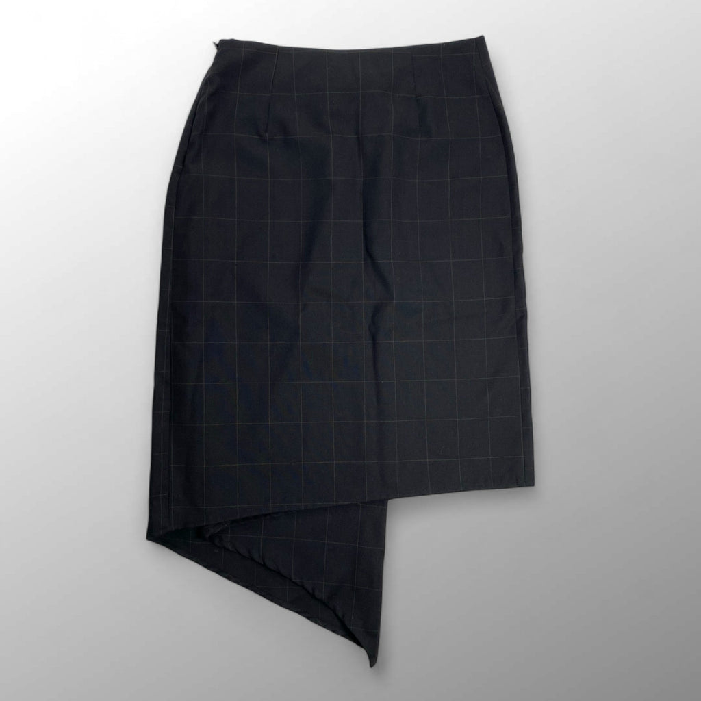 collection PRIVEE? コレクション プリヴェ / アシンメトリー ラップスカート チェック柄 ブラック 参考定価：45,000程度 SIZE：40(W73-75)