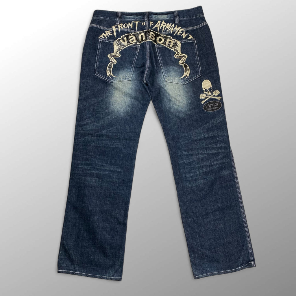 vanson × 「クローズ」武装戦線 / スカル刺繍デニムパンツ インディゴ THE FRONT OF ARMAMENT SIZE：W34