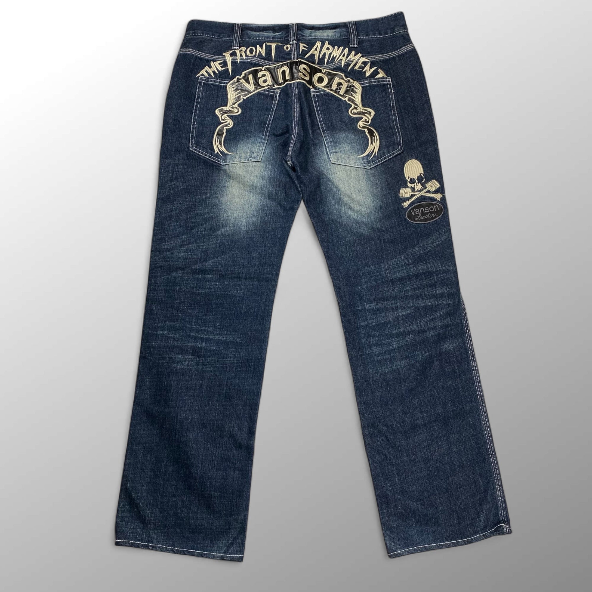 vanson × 「クローズ」武装戦線 / スカル刺繍デニムパンツ インディゴ THE FRONT OF ARMAMENT SIZE：W34