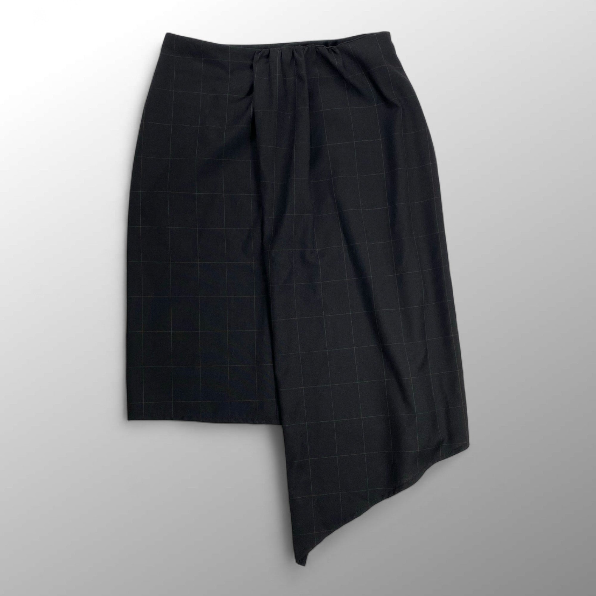 collection PRIVEE? コレクション プリヴェ / アシンメトリー ラップスカート チェック柄 ブラック 参考定価：45,000程度 SIZE：40(W73-75)
