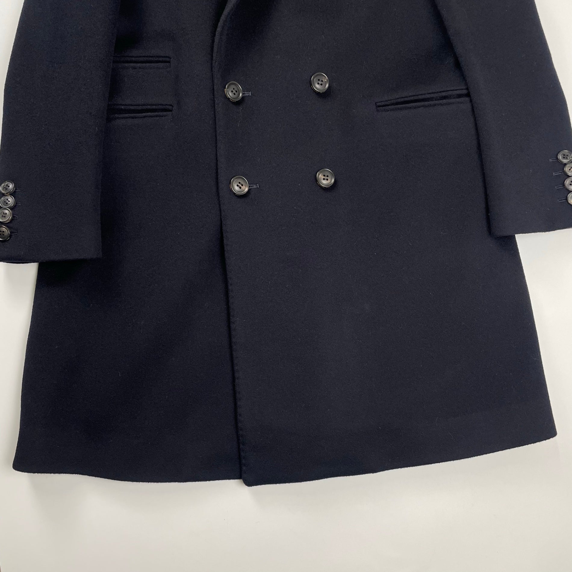 beautiful people × Loro Piana ビューティフル ピープル ロロピアーナ / カシミヤMIXチェスターコート ダークネイビー 参考定価：105,000+tax SIZE:130(XS-S)