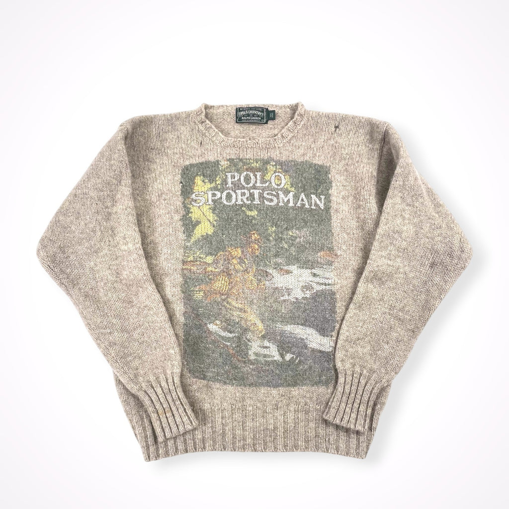 POLO COUNTRY / VINTAGE ルアーマンプリントニット 当時物 SIZE:L