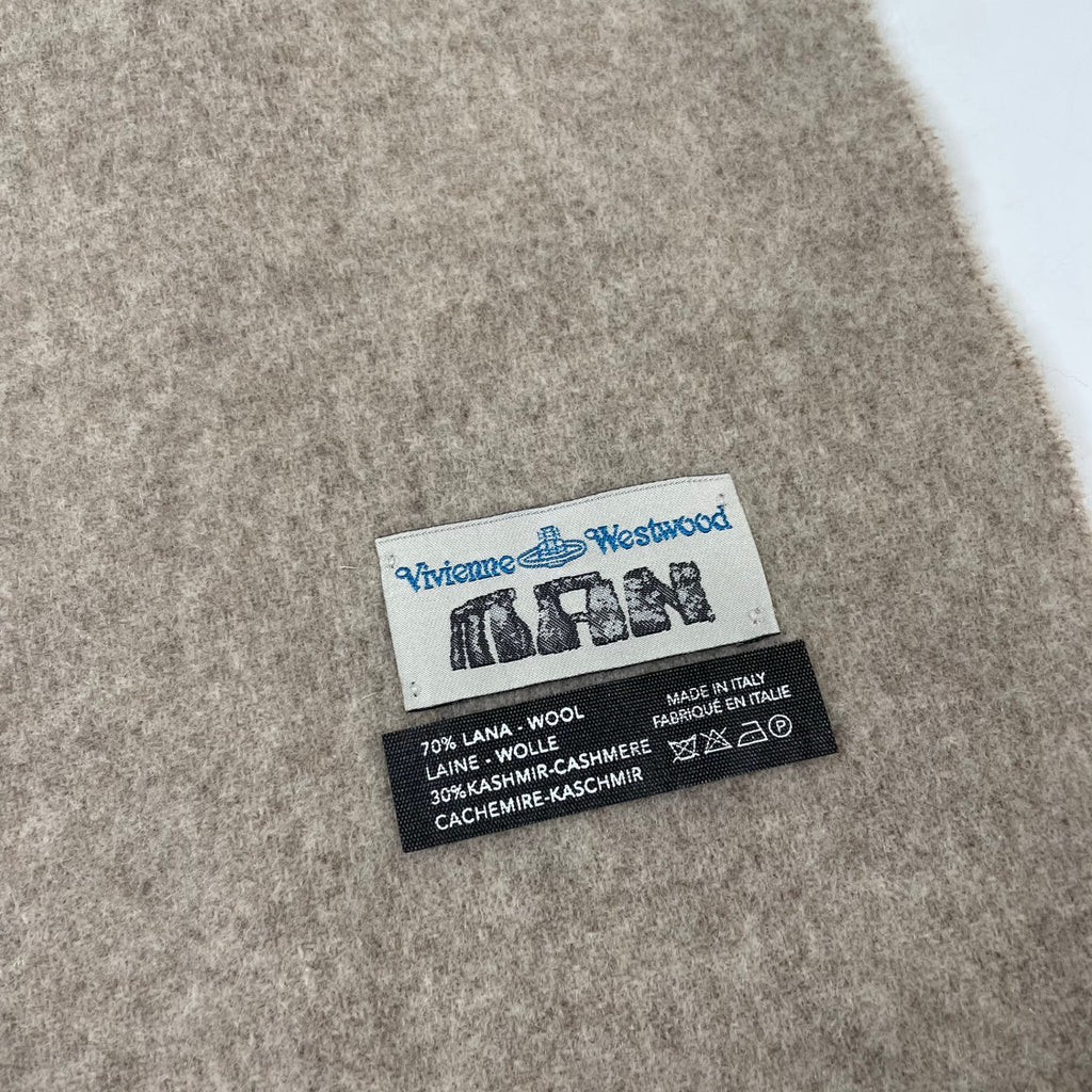 Vivienne Westwood MAN / VINTAGE オーブ刺繍 カシミヤMIXマフラー ベージュ 参考定価：35,000程度