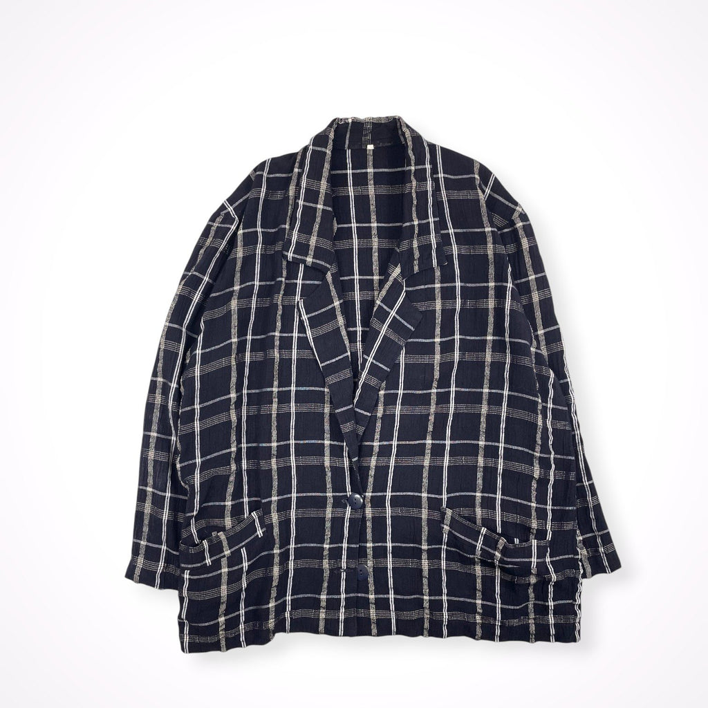 EURO VINTAGE / リンクルチェックジャケット ネイビー SIZE:S