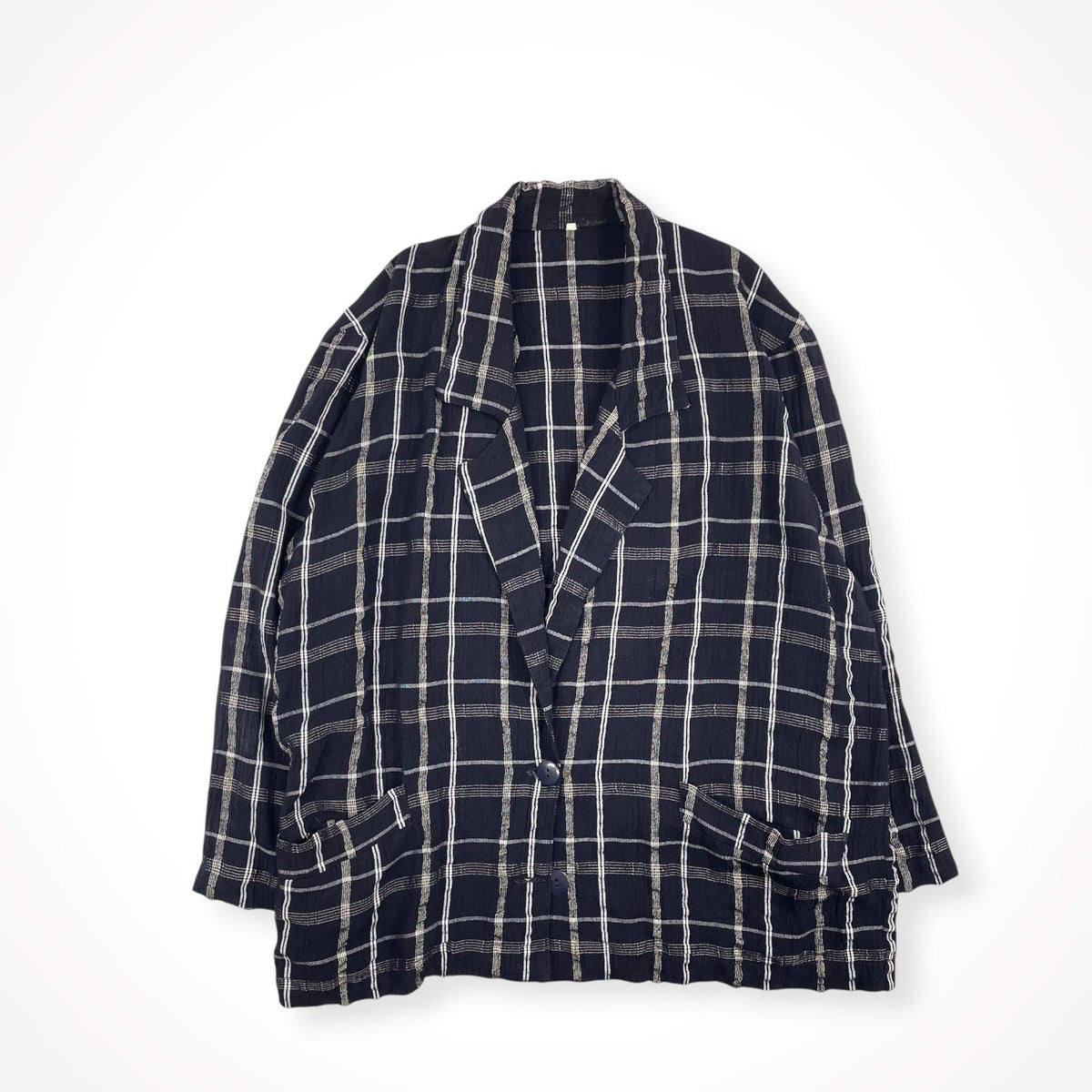 EURO VINTAGE / リンクルチェックジャケット ネイビー SIZE:S