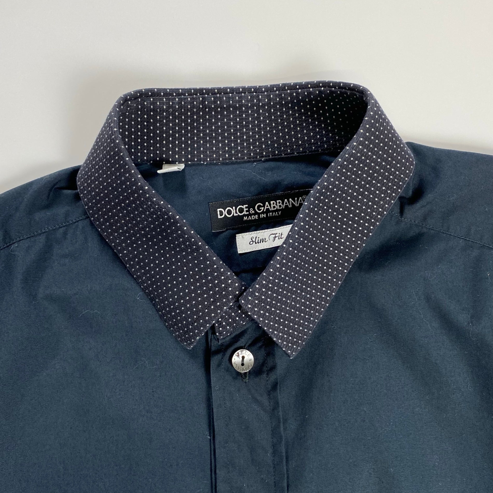 DOLCE＆GABBANA ドルチェ＆ガッバーナ / ブラックシャツ ドット柄 DGプレート MADE IN ITALY SIZE：38(M程度)