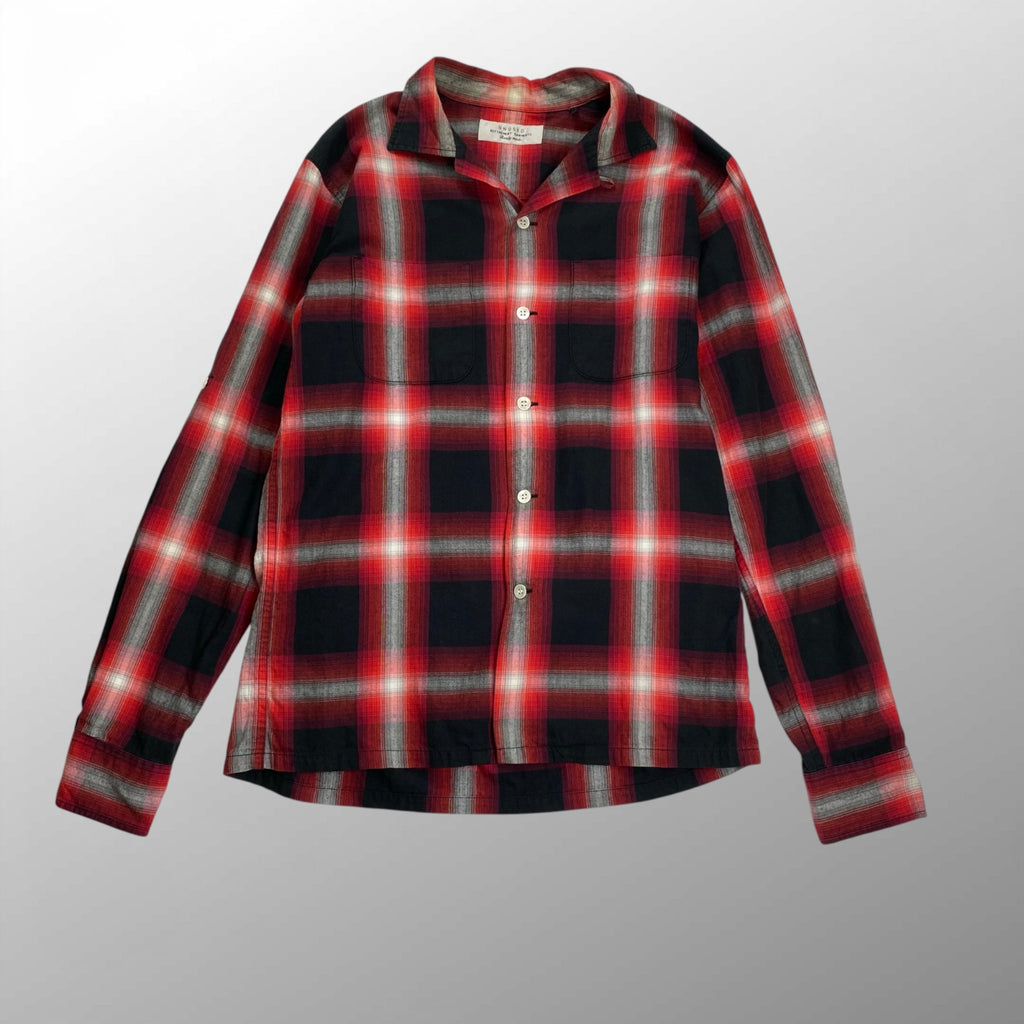 UNUSED アンユーズド / オープンカラーシャドウチェックシャツ ヘリンボーン レッド ブラック 参考定価：19,000+tax SIZE:1