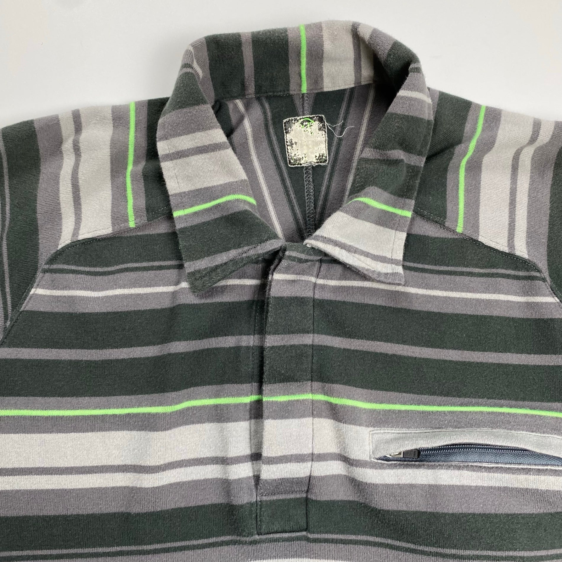 01SS UNDERCOVER アンダーカバー / アーカイブ ネオンボーダー ポロシャツ グレー×グリーン Z239-2 SIZE:M