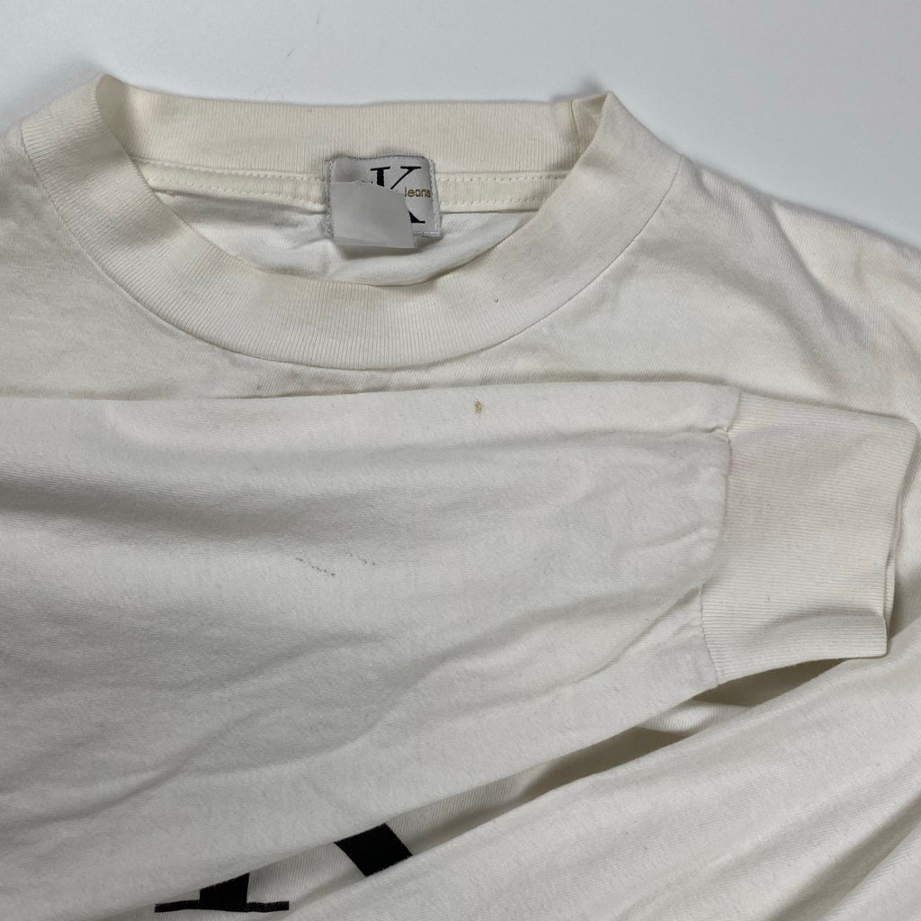 90s ck CALVIN KLEIN jeans カルバンクライン ジーンズ / CKロゴ ヴィンテージ 長袖Tシャツ ユニセックス ホワイト SIZE:M程度