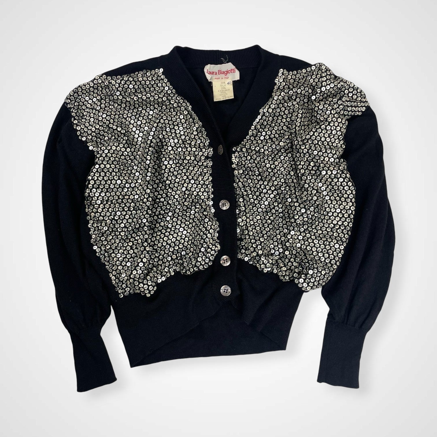 EURO VINTAGE ユーロヴィンテージ / シルクカシミヤMIX スパンコールカーデ イタリア製 SIZE：40