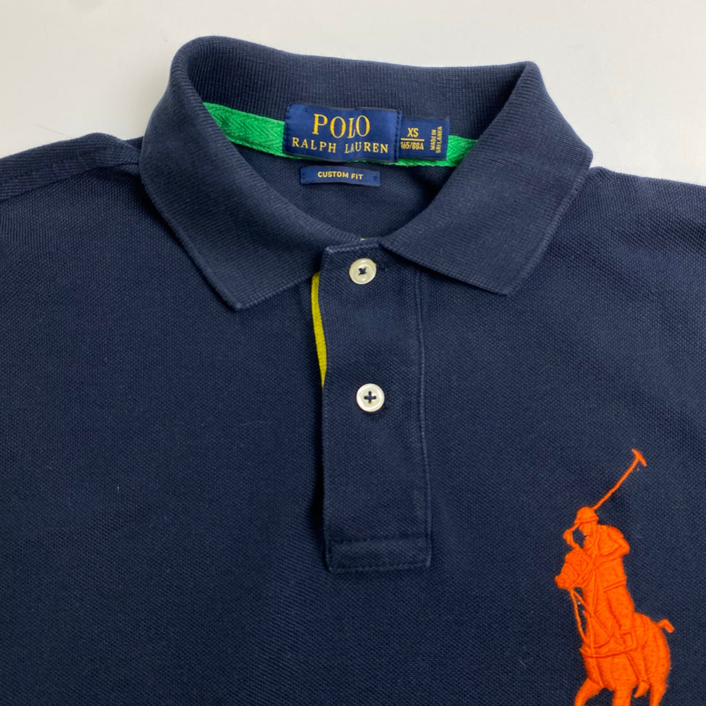 POLO RALPH LAUREN ポロ ラルフローレン / ポロシャツ ビッグポニー ネイビー オレンジ 参考定価：16,500程度 SIZE：XS