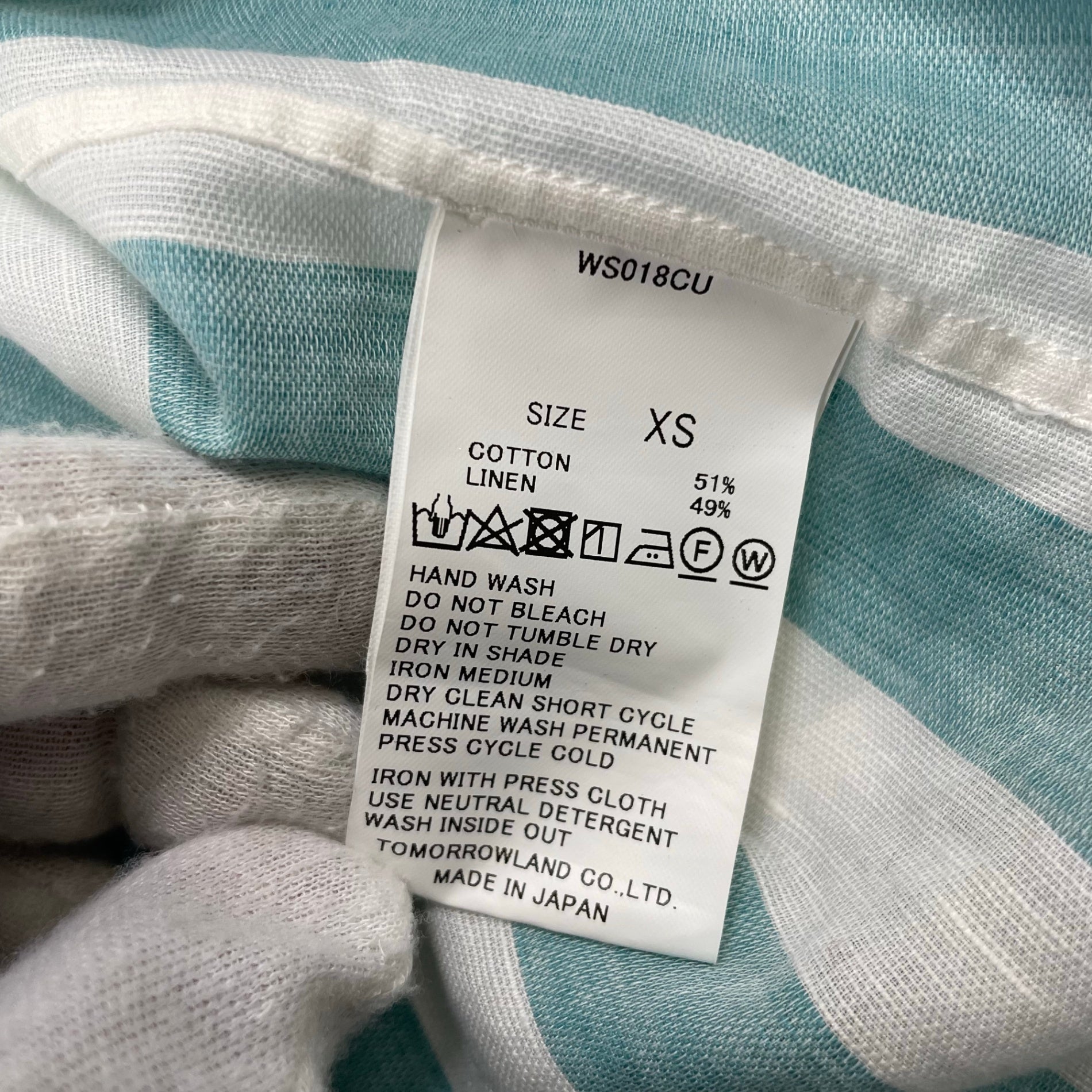 TOMORROWLAND トゥモローランド / コットンリネンシャツ  参考定価：15,000+tax SIZE:XS