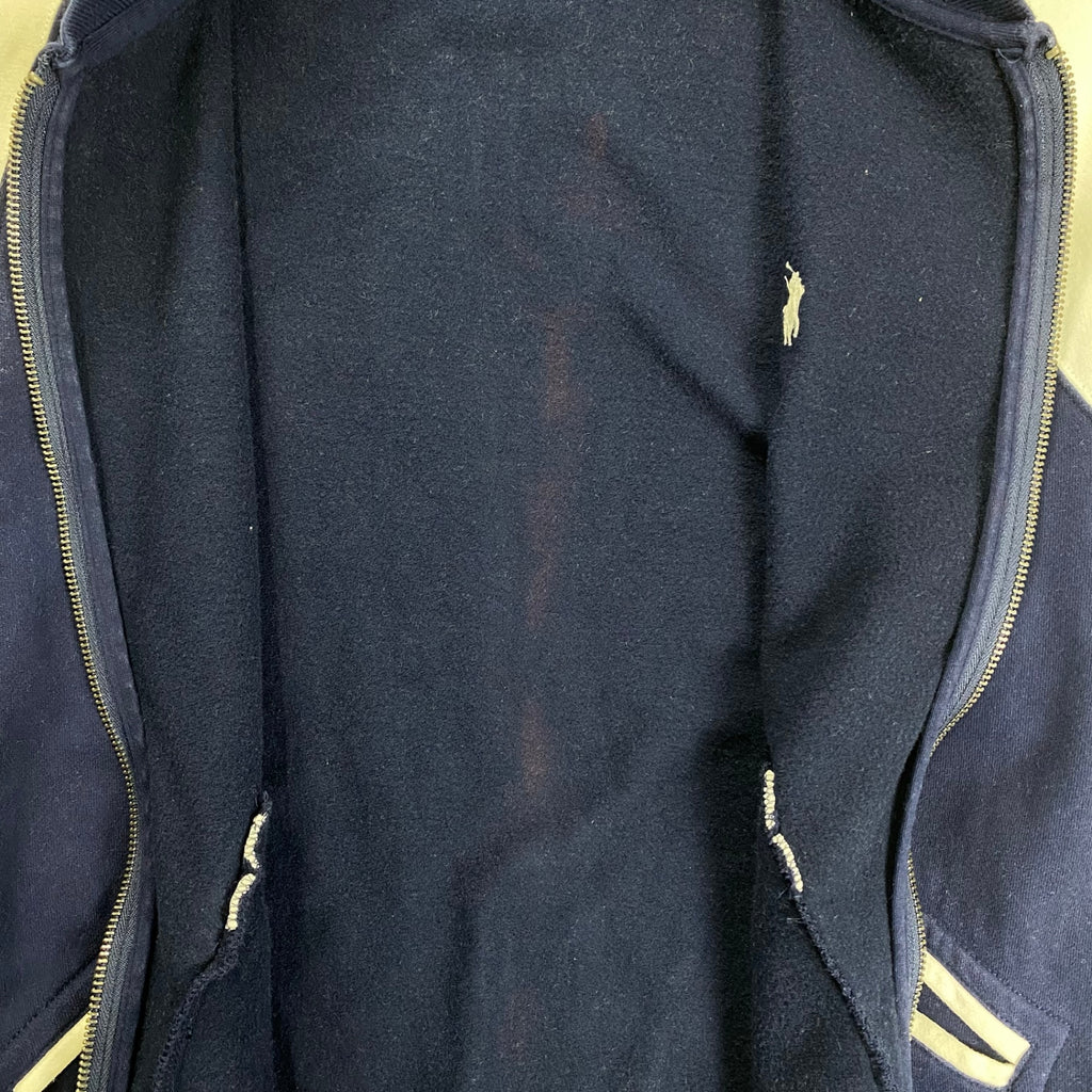 Polo by Ralph Lauren ポロ バイ ラルフローレン / 90s ジップアップスタジャン スウェットジャケット ネイビー×ホワイト CONMARジップ SIZE:S