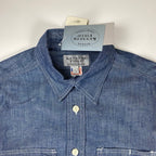 【極美品・タグ付】 KENNETH FIELD ケネスフィールド / CIGAR SHIRT シャンブレー トリプルステッチ チンストラップ マチ付 USA製 SIZE：L