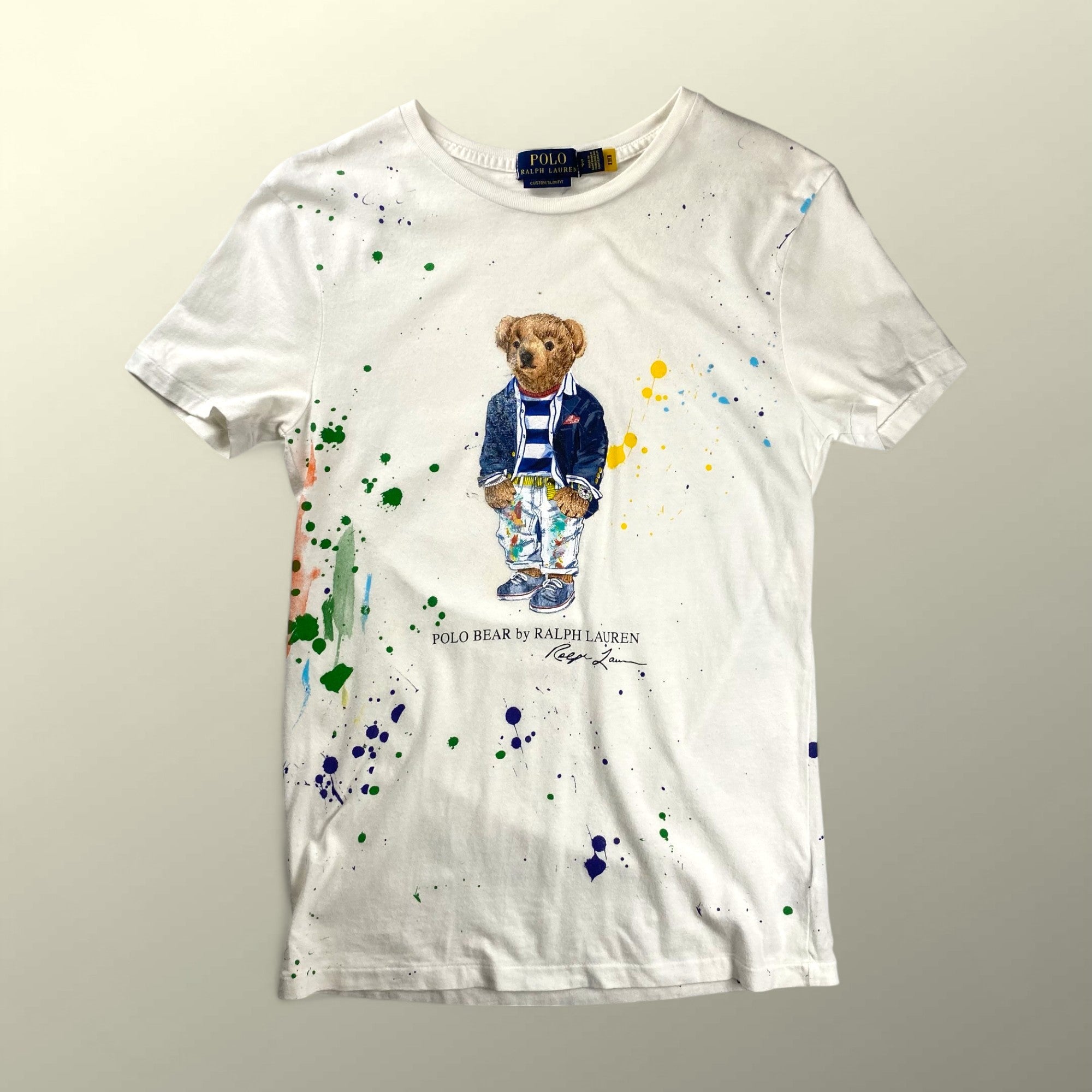 POLO RALPH LAUREN ポロ ラルフローレン / ポロベア ペンキ加工  Tシャツ 筆記体ロゴ レアデザイン SIZE:S