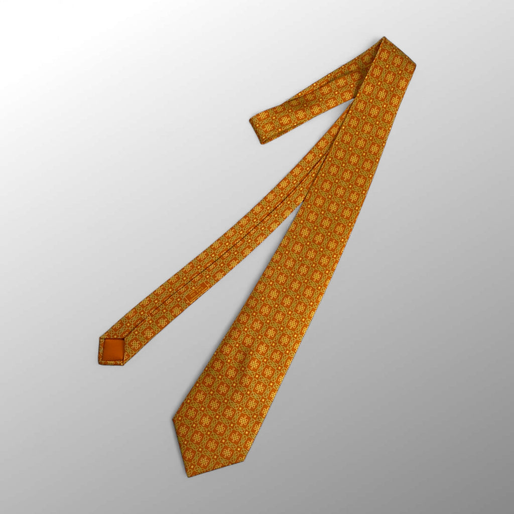 極美品 HERMES エルメス / 幾何学 シェーヌ ネクタイ オレンジ 大剣幅：9cm