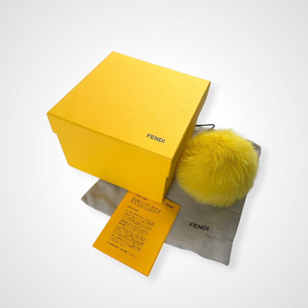 FENDI フェンディ / フォックスファー ポンポンチャーム イエロー 箱付 美品 参考定価：100,000程度