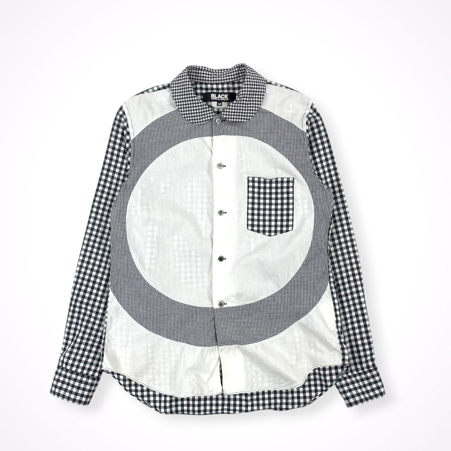 BLACK COMME des GARCONS / 丸襟 ギンガムチェック切替ドッキングシャツ 1M-B019 AD2014 SIZE:M