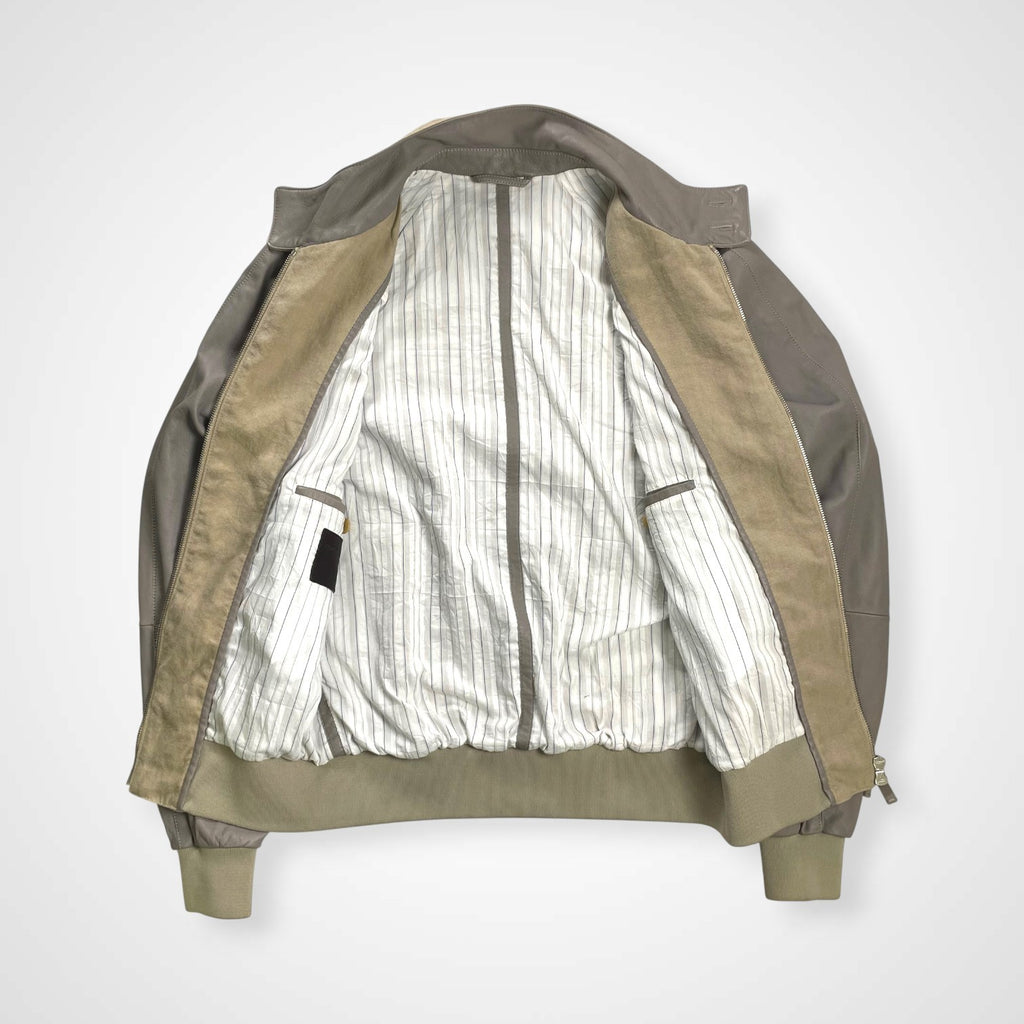 GIORGIO ARMANI ジョルジオ アルマーニ / ラムレザー×リネン 異素材MIX ハリントンジャケット ブルゾン G9タイプ 参考定価：300,000程度 SIZE:46