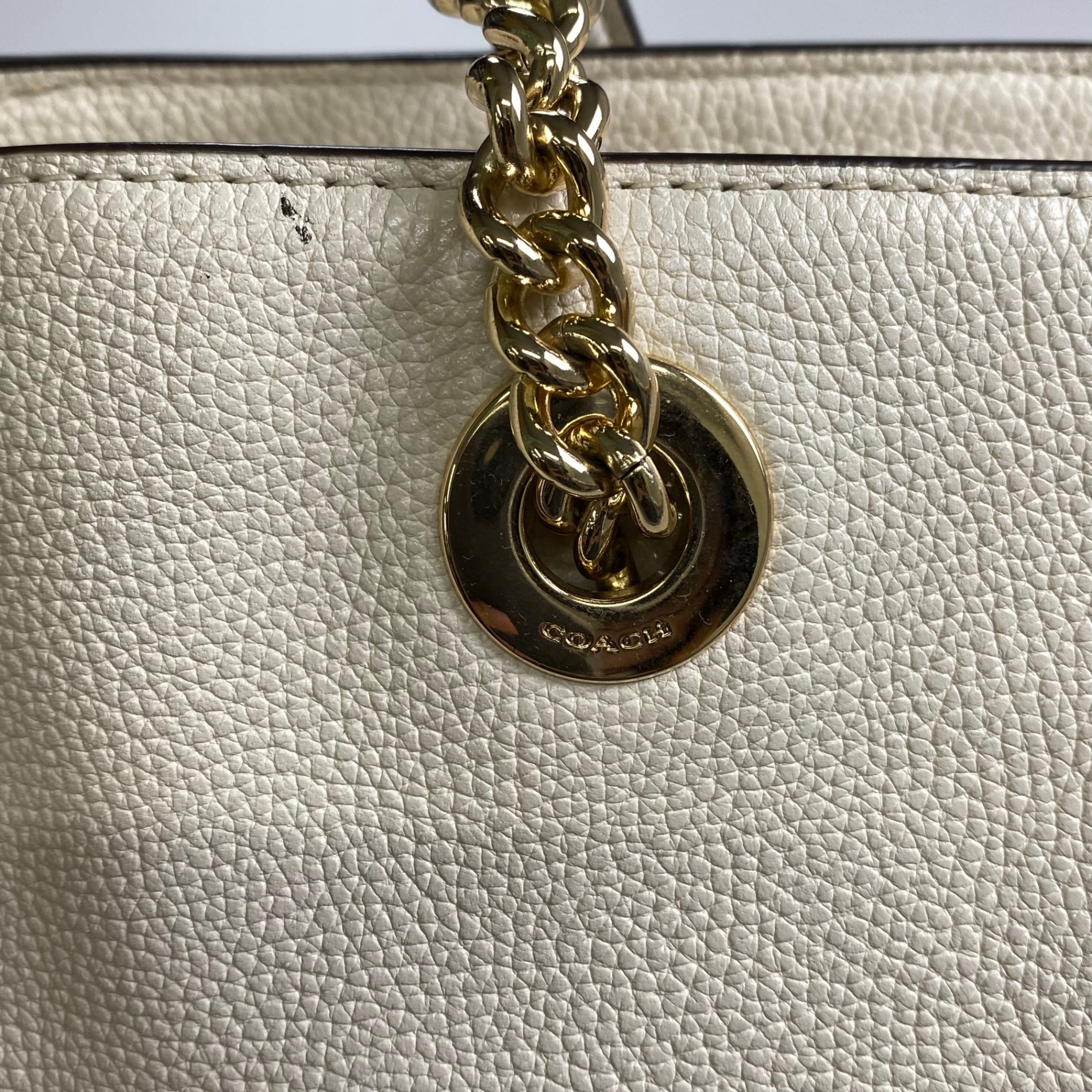 COACH コーチ / ターンロック チェーントートバッグ 本革 ブランドロゴプレート付