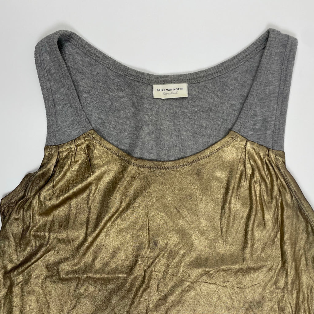 DRIES VAN NOTEN ドリスヴァンノッテン / 2トーンタンクトップ グレー×ゴールド 参考定価：30,000程度 SIZE:XS