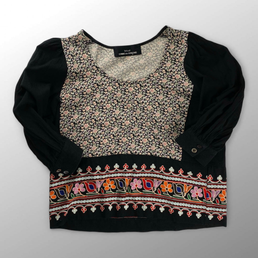 tricot COMME des GARCONS トリコ コムデギャルソン / フラワープリント×刺繍カットソー ブラウス AD2007 SIZE:S-M程度