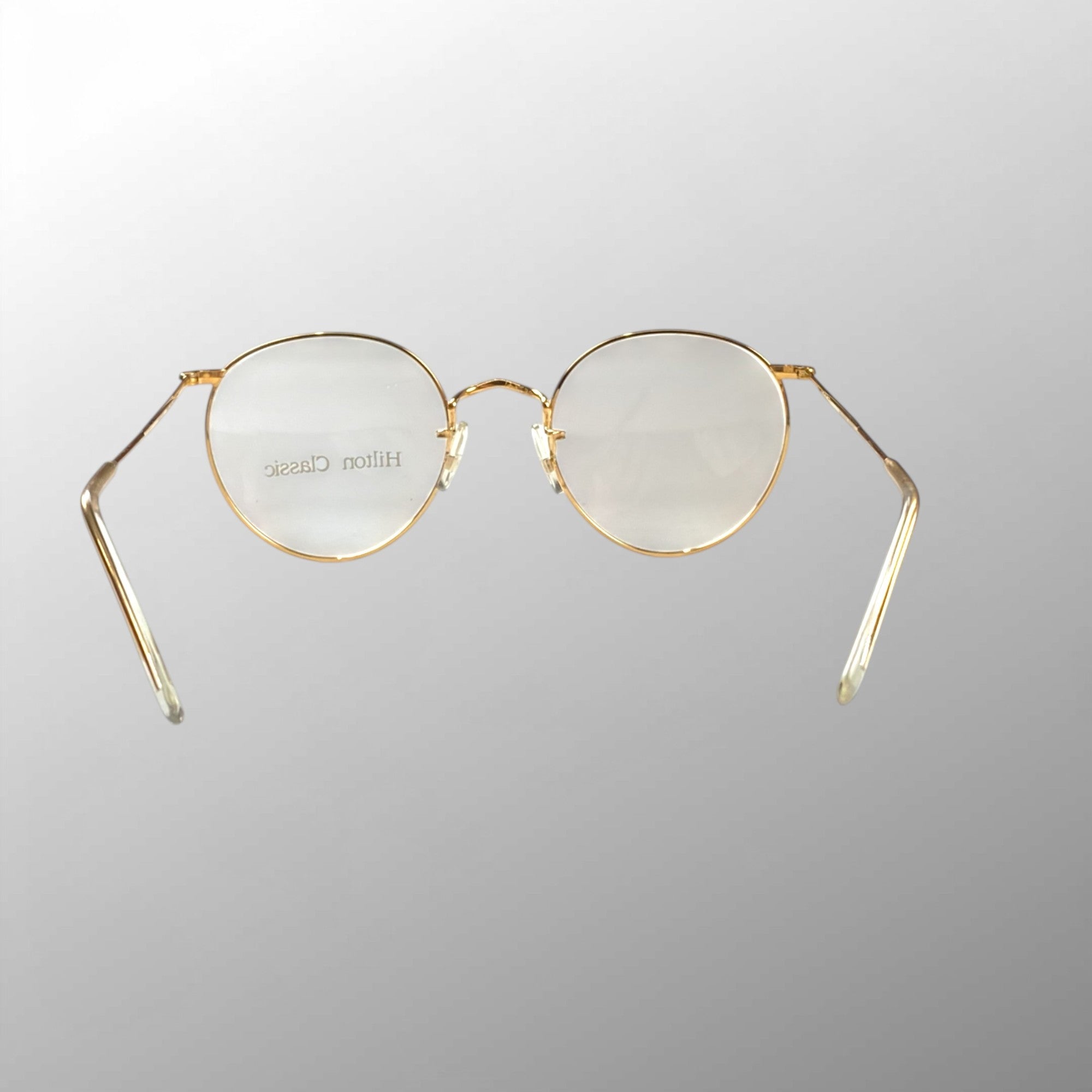 【70年代 デッドストック】 Hilton Classic ヒルトン クラシック / PANTO パント型 アイウェア 伊達メガネ デモレンズ入 K14 ロールドゴールド SIZE:49-20 111