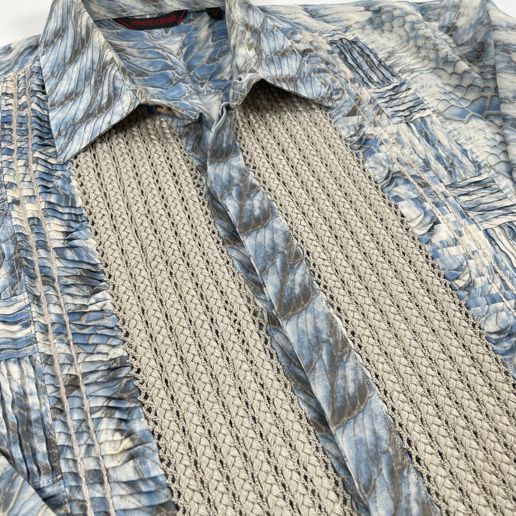 roberto cavalli / パイソン＆フェザー柄切替シャツ 参考定価：100,000程度 SIZE:48