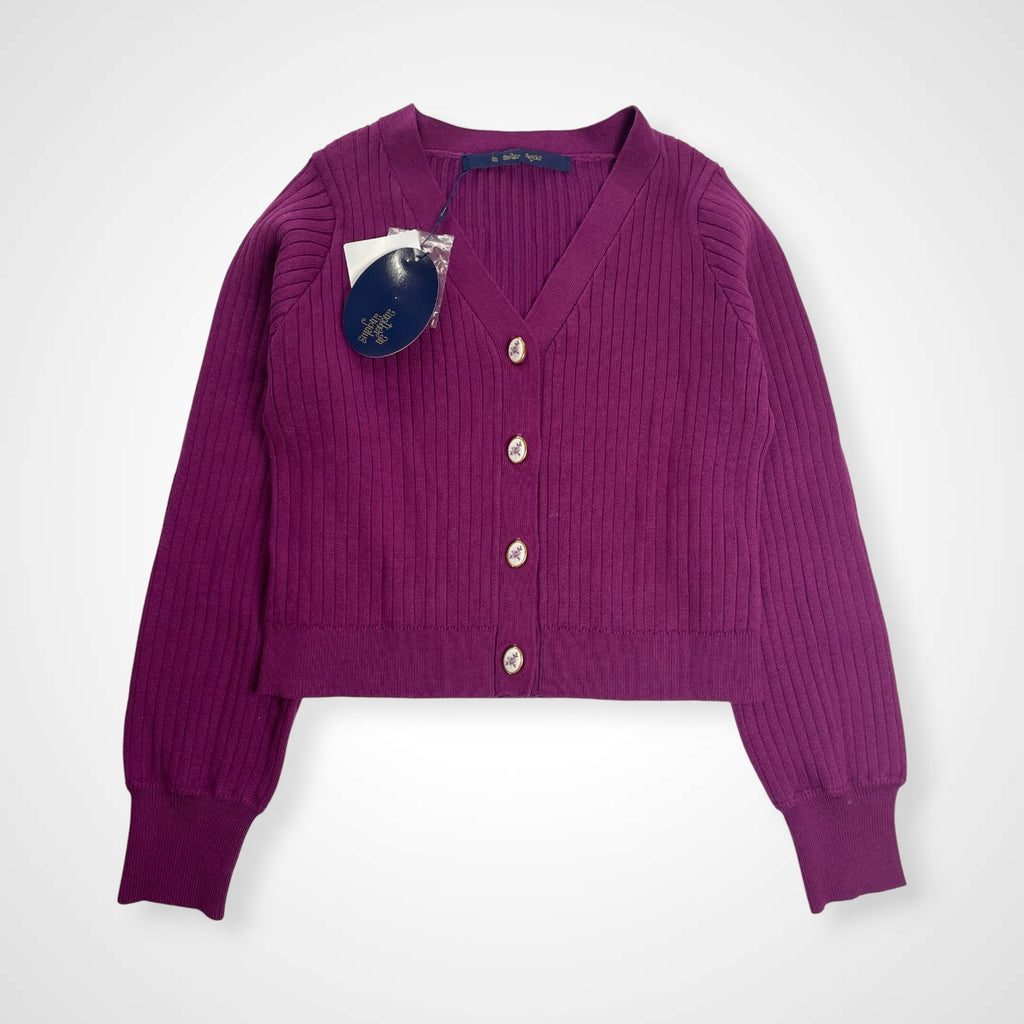 an another angelus アンアナザーアンジェラス / 短丈 ニットカーディガン パープル 未使用品 参考定価：7,200+tax SIZE:FREE