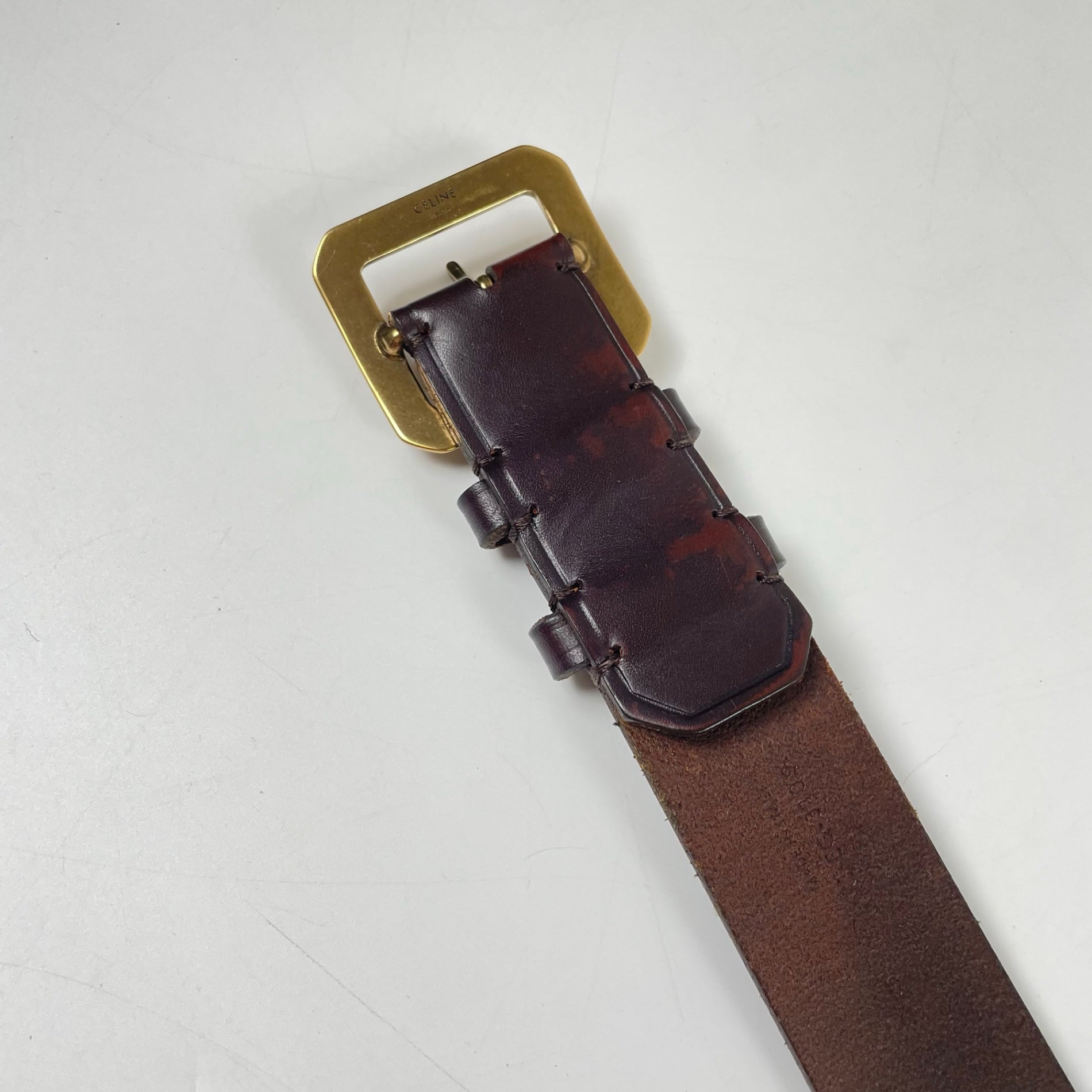 CELINE / ゴールドバックル レザーベルト SIZE:W81-91cm