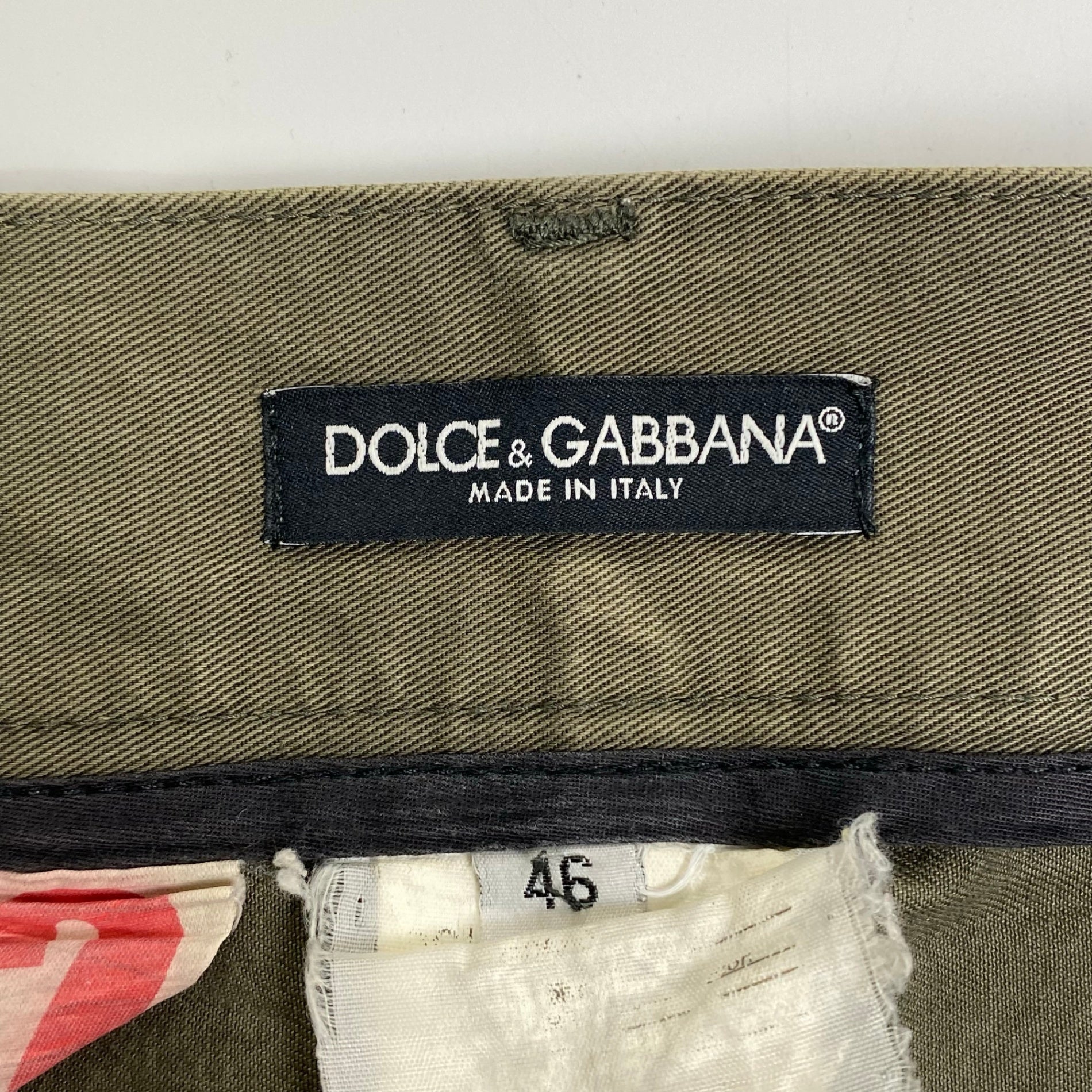 90s DOLCE＆GABBANA ドルチェアンドガッバーナ / テープデザイン パンツ カーキ×ブラック SIZE:46・12SLIM(M程度)