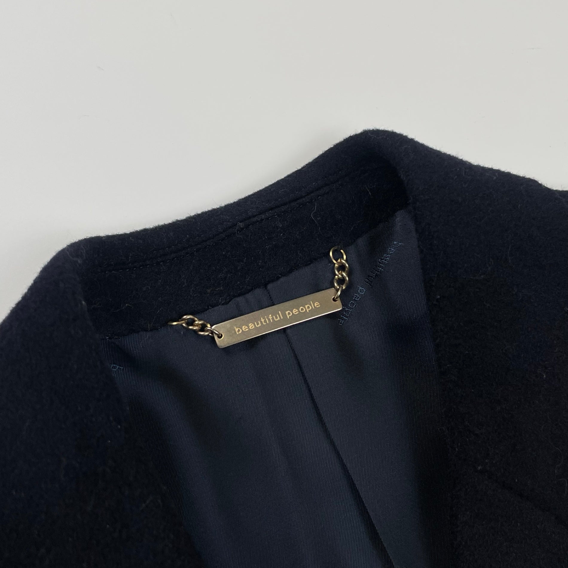 beautiful people × Loro Piana ビューティフル ピープル ロロピアーナ / カシミヤMIXチェスターコート ダークネイビー 参考定価：105,000+tax SIZE:130(XS-S)