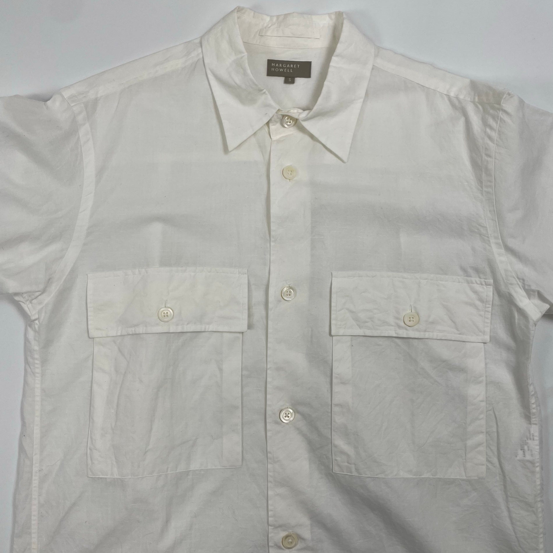 MARGARET HOWELL マーガレットハウエル / コットンリネン2ポケットシャツ 参考定価：30,000程度 SIZE:S