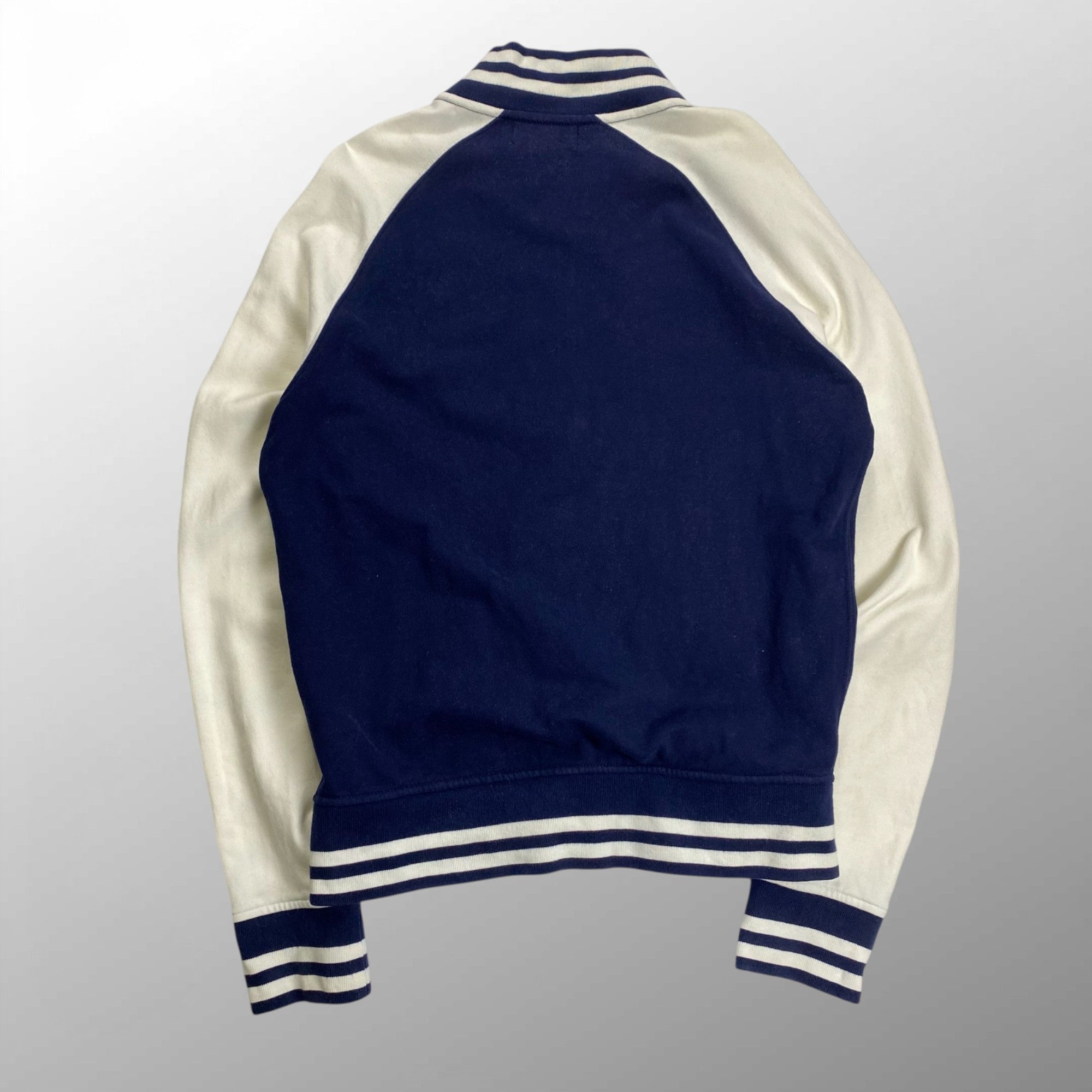 Polo by Ralph Lauren ポロ バイ ラルフローレン / 90s ジップアップスタジャン スウェットジャケット ネイビー×ホワイト CONMARジップ SIZE:S