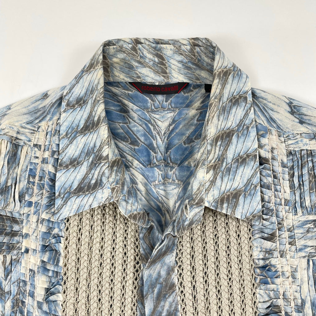 roberto cavalli / パイソン＆フェザー柄切替シャツ 参考定価：100,000程度 SIZE:48