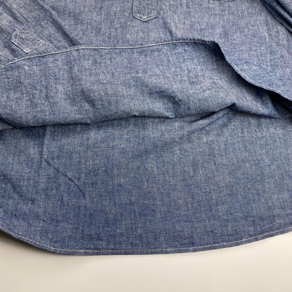 【極美品・タグ付】 POST OʼALLS ポストオーバーオールズ / POST NO.1 SHIRT classic chambray  チンストラップ ギャザー 参考定価：29,000+tax
