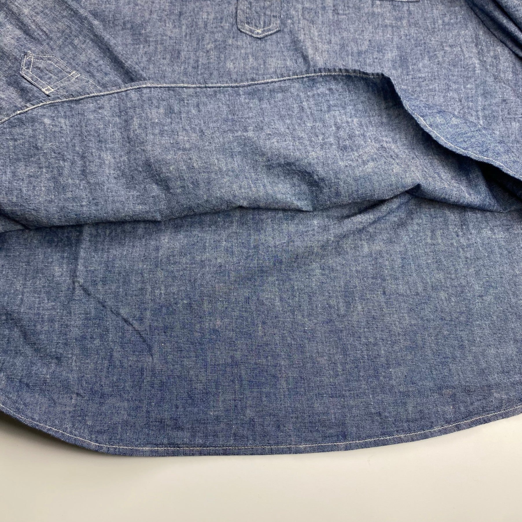 【極美品・タグ付】 POST OʼALLS ポストオーバーオールズ / POST NO.1 SHIRT classic chambray  チンストラップ ギャザー 参考定価：29,000+tax